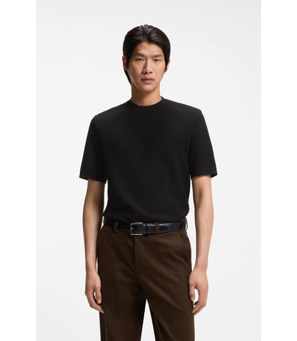Boss Basket Weave T Shirt In Mercerised Cotton Black