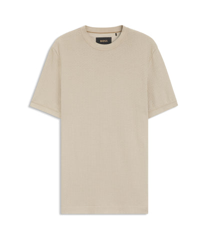 Boss Basket Weave T Shirt In Mercerised Cotton Khaki
