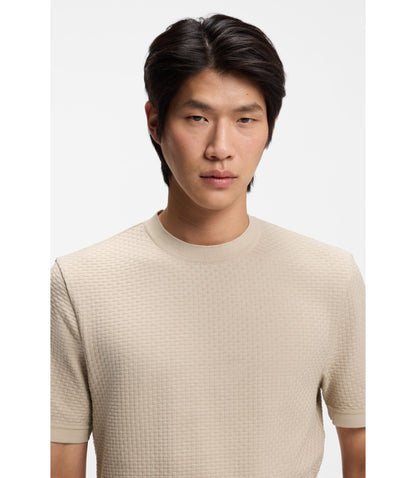 Boss Basket Weave T Shirt In Mercerised Cotton Khaki