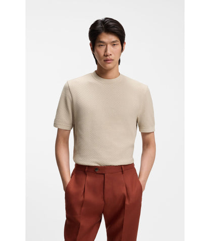 Boss Basket Weave T Shirt In Mercerised Cotton Khaki
