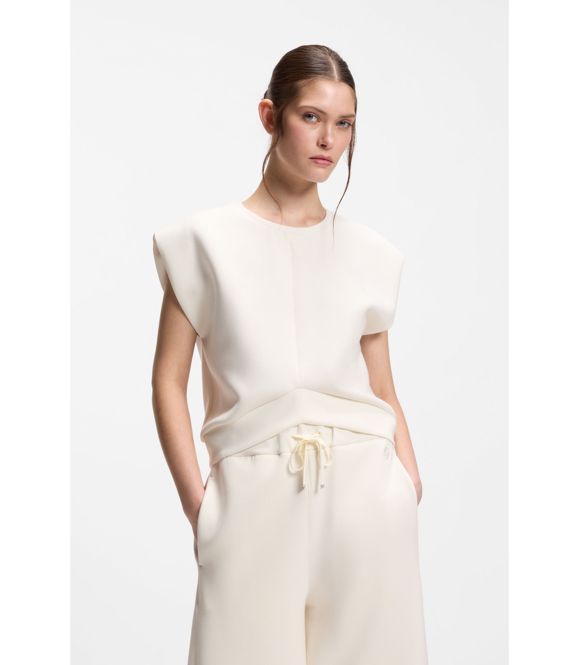 Boss Loose Fit Sweatshirt With V Cut Hemline White Women's