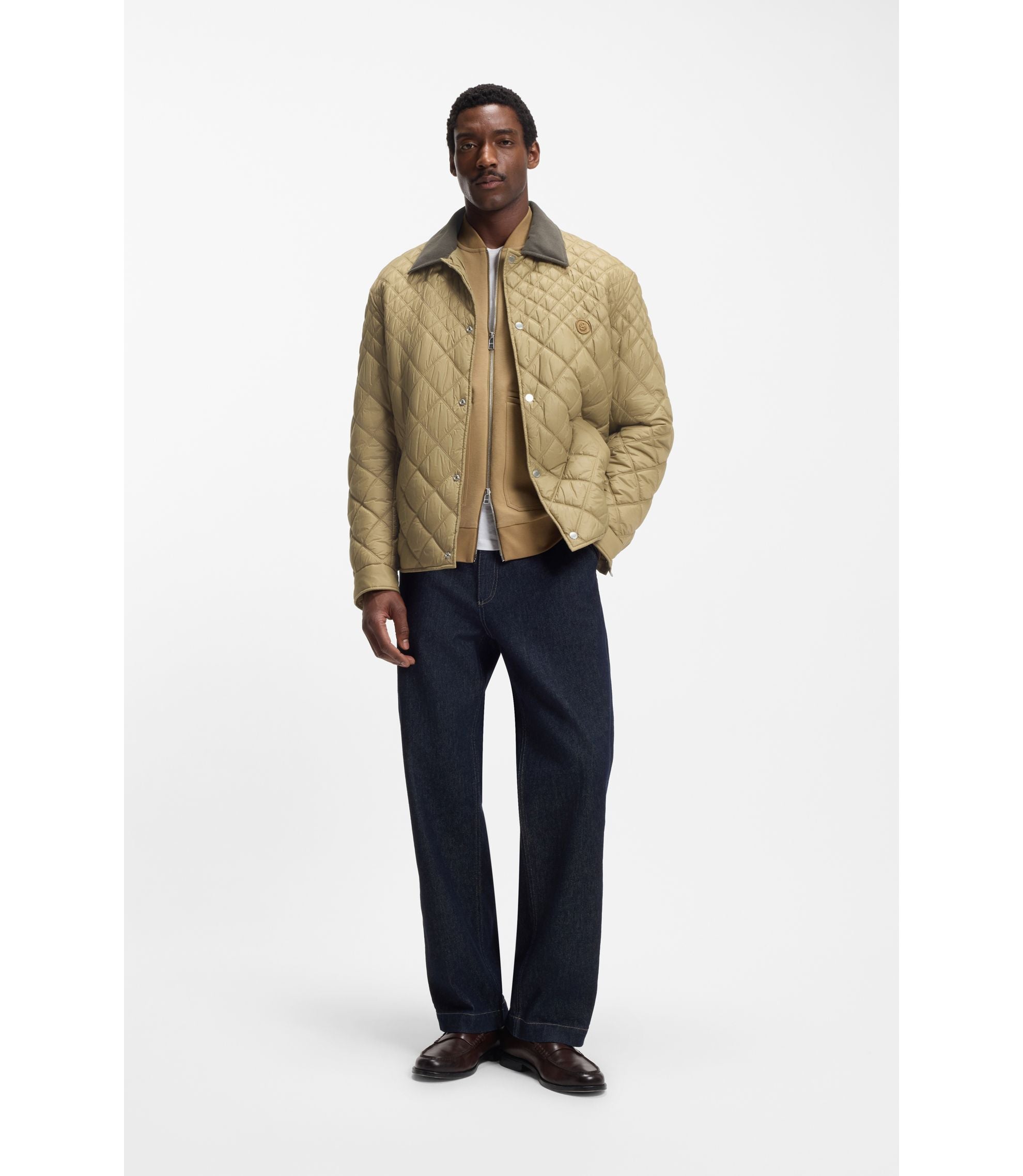 Boss Water Repellent Jacket With Mixed Quilting Khaki
