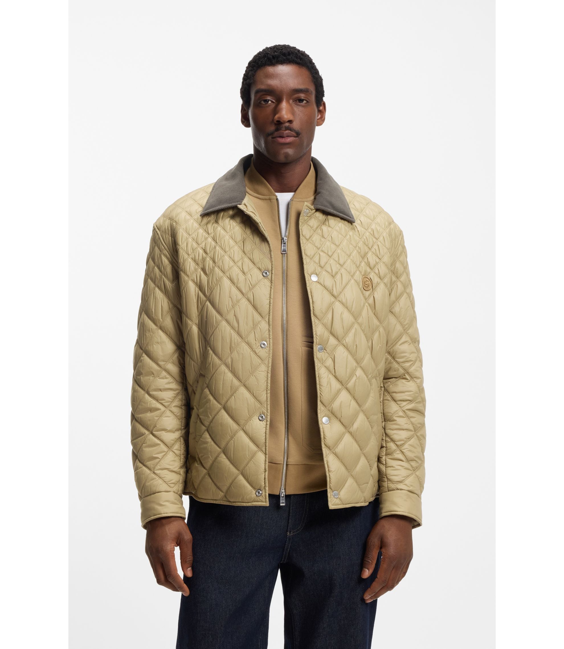 Boss Water Repellent Jacket With Mixed Quilting Khaki