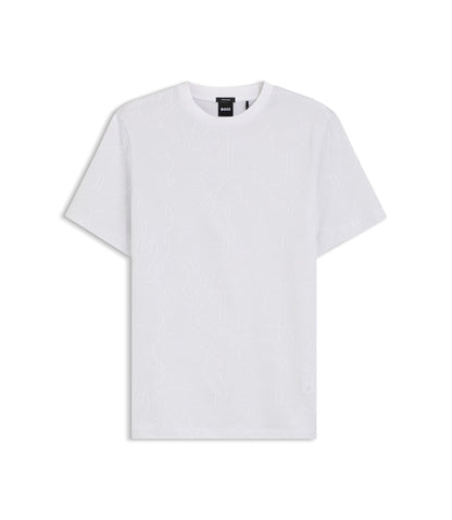 Boss Jacquard Pattern T Shirt In Cotton White