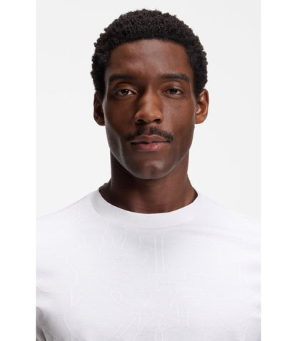 Boss Jacquard Pattern T Shirt In Cotton White
