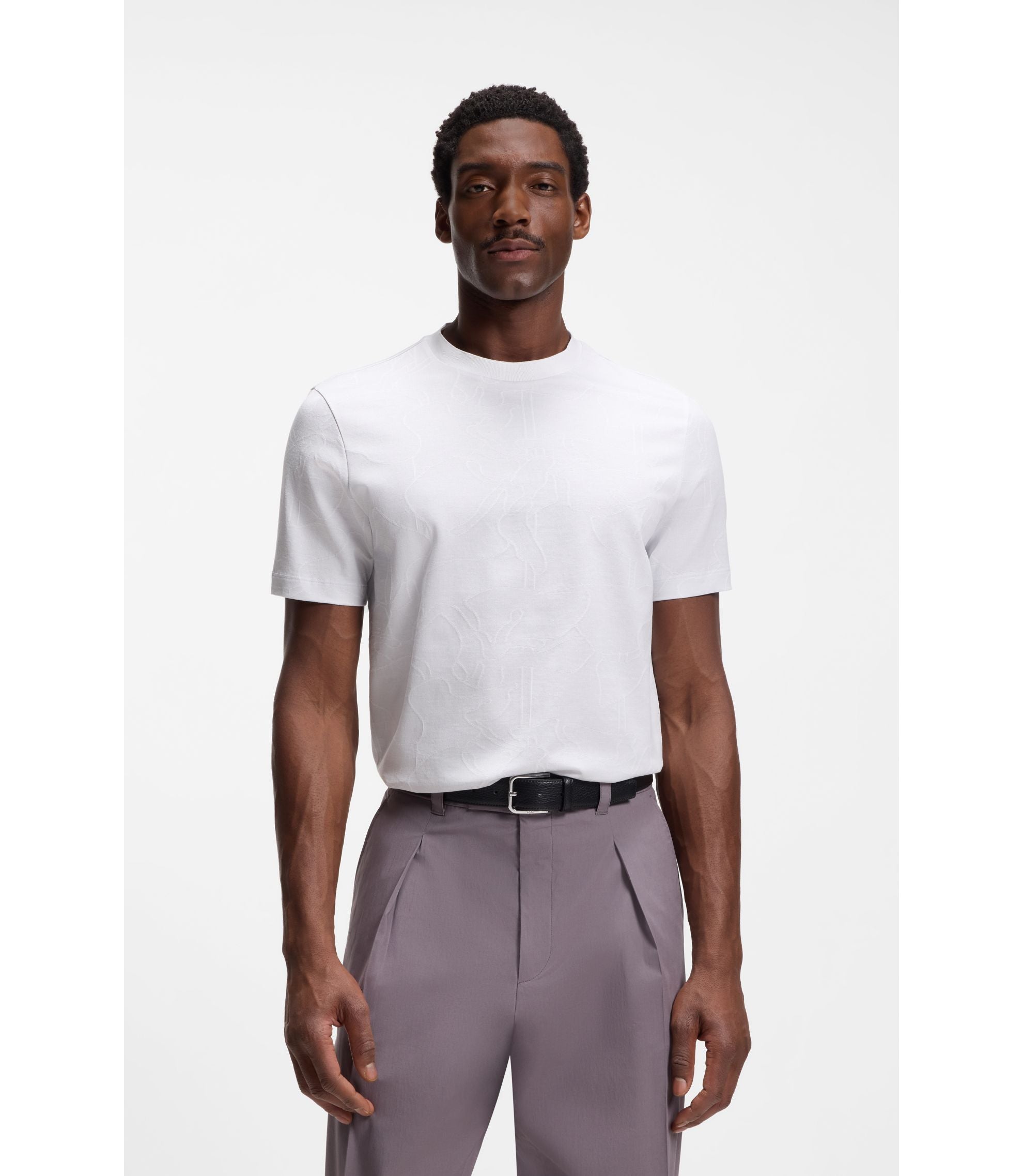Boss Jacquard Pattern T Shirt In Cotton White