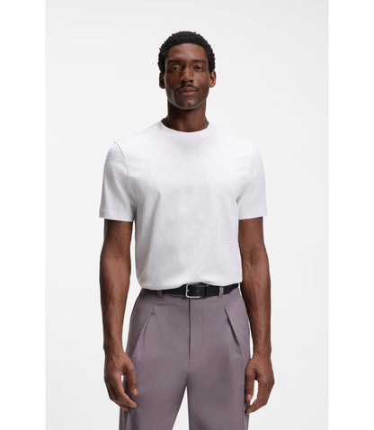 Boss Jacquard Pattern T Shirt In Cotton White