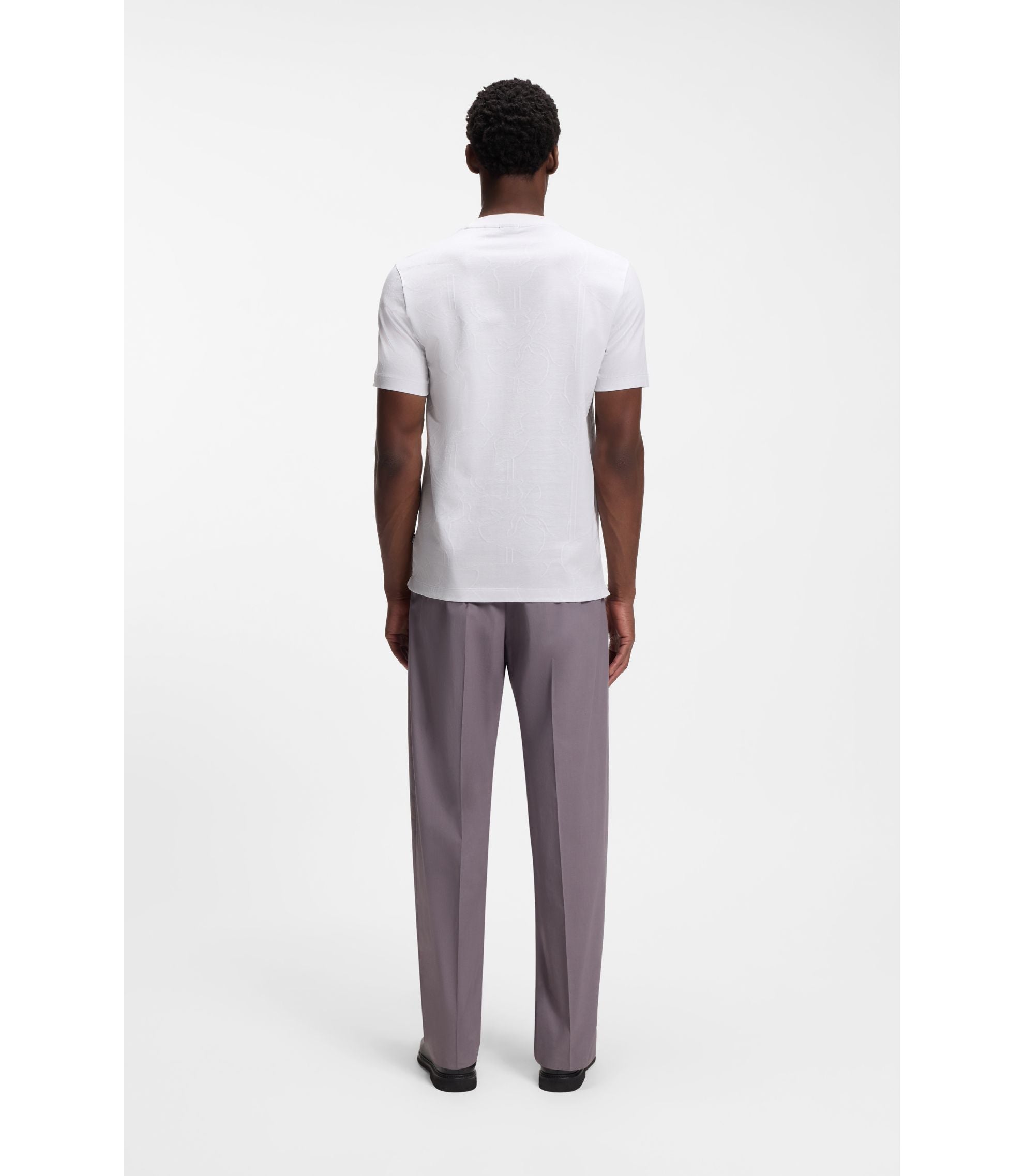 Boss Jacquard Pattern T Shirt In Cotton White