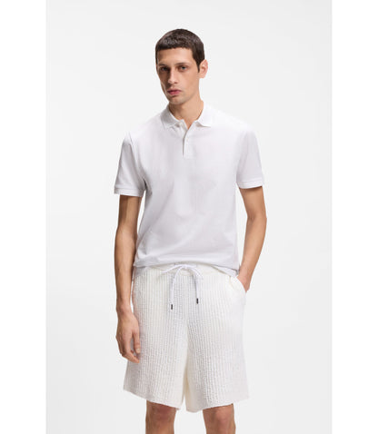 Boss Jacquard Pattern Polo Shirt In Cotton White