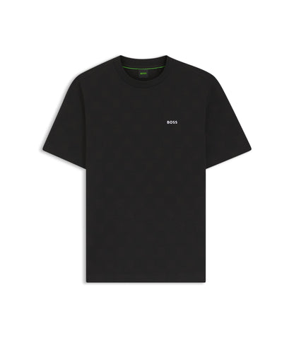 Boss Cotton Blend T Shirt With Tennis Ball Jacquard Black