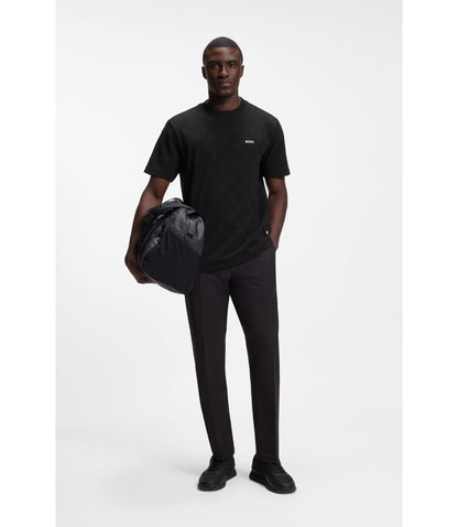 Boss Cotton Blend T Shirt With Tennis Ball Jacquard Black