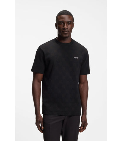 Boss Cotton Blend T Shirt With Tennis Ball Jacquard Black