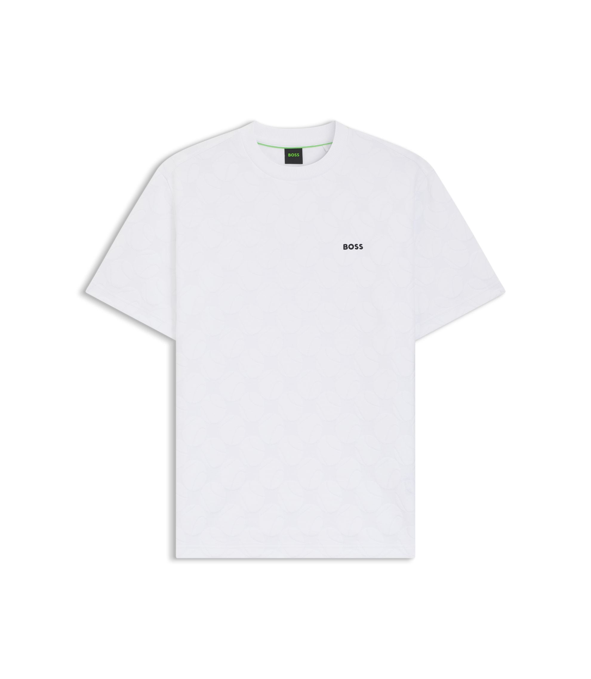 Boss Cotton Blend T Shirt With Tennis Ball Jacquard White
