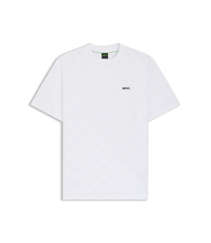 Boss Cotton Blend T Shirt With Tennis Ball Jacquard White