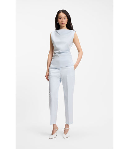 Boss Cowl Neck Asymmetric Top In Mercerized Cotton Light Blue Women's