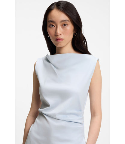 Boss Cowl Neck Asymmetric Top In Mercerized Cotton Light Blue Women's