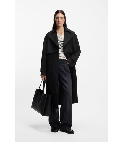 Boss Belted Trench Coat In Stretch Cotton Black Women's