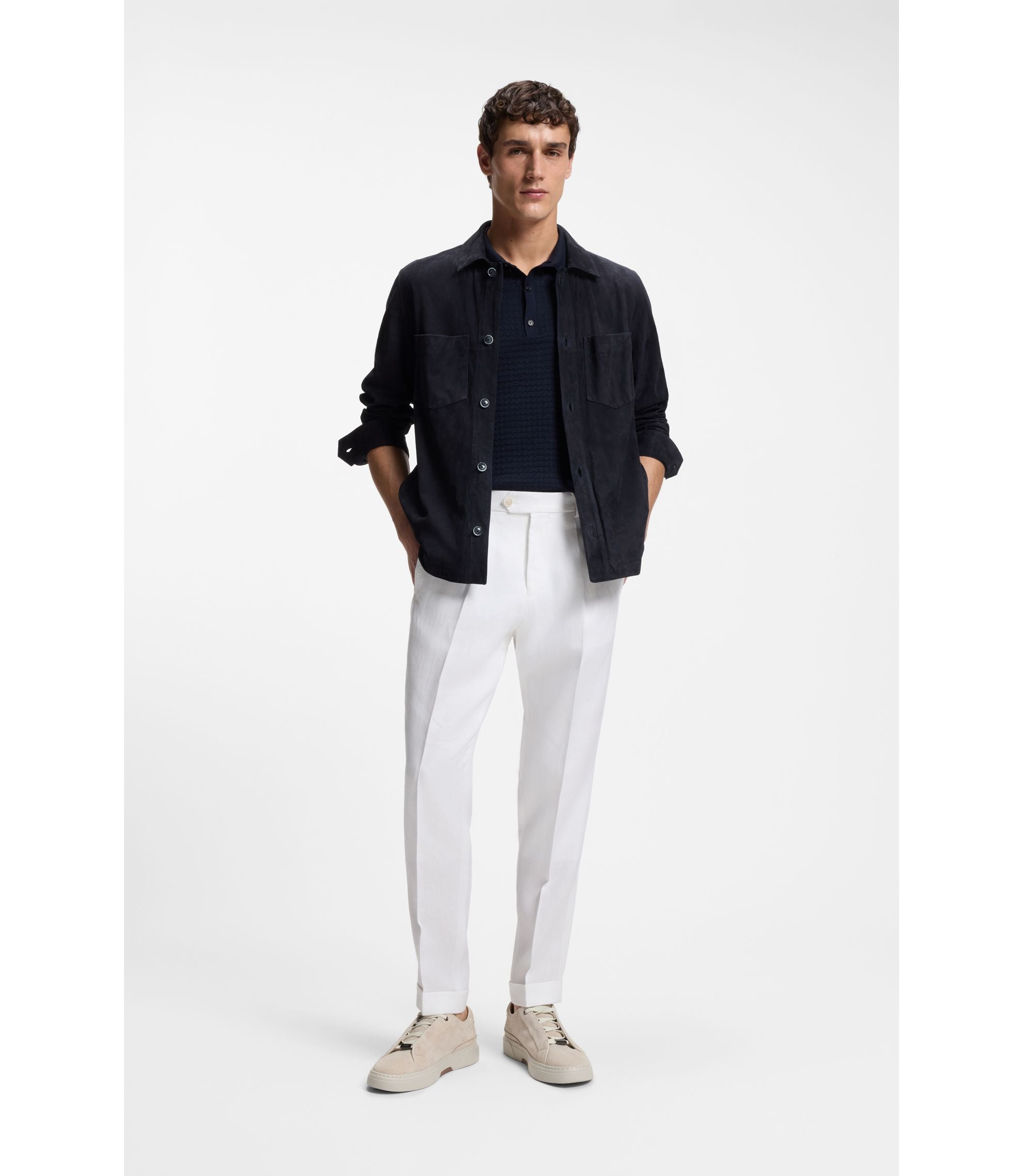 Boss Metis Suede Shirt With Nappalan Inner Dark Blue