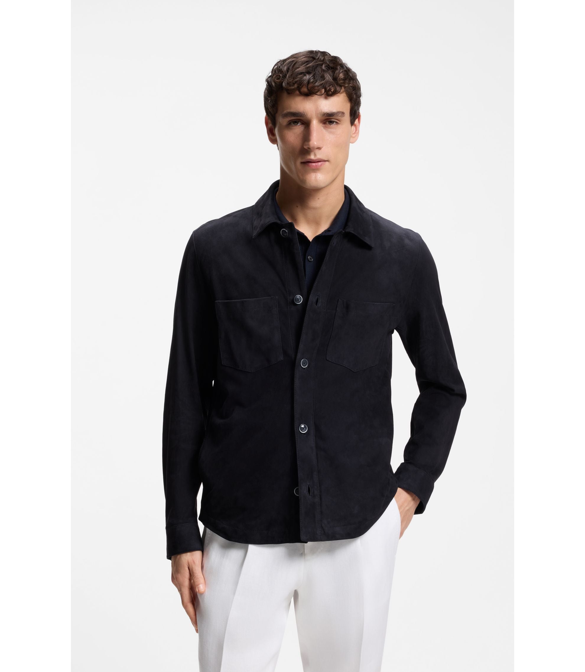 Boss Metis Suede Shirt With Nappalan Inner Dark Blue