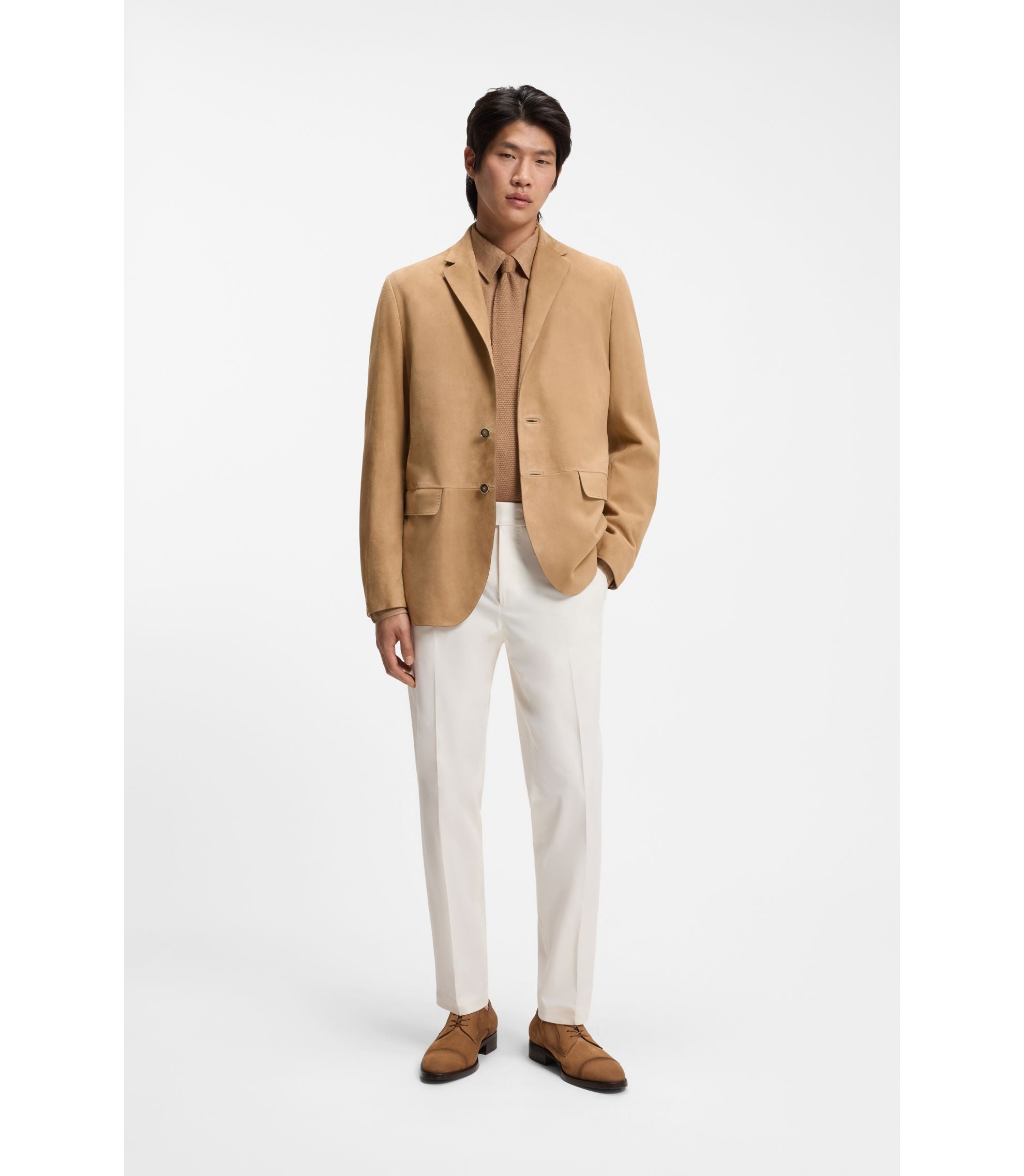 Boss Suede Blazer With Amf Stitching Beige