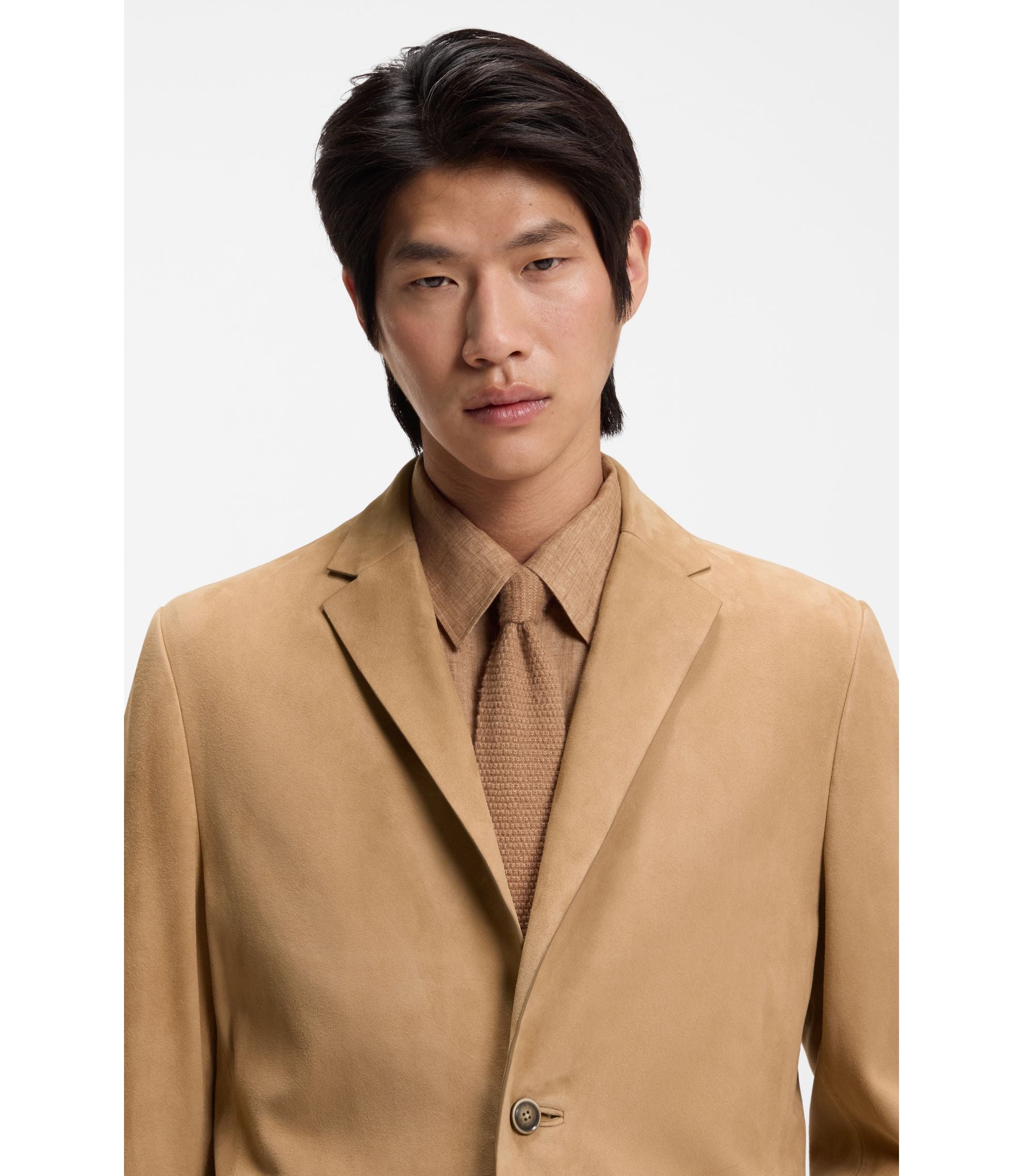 Boss Suede Blazer With Amf Stitching Beige