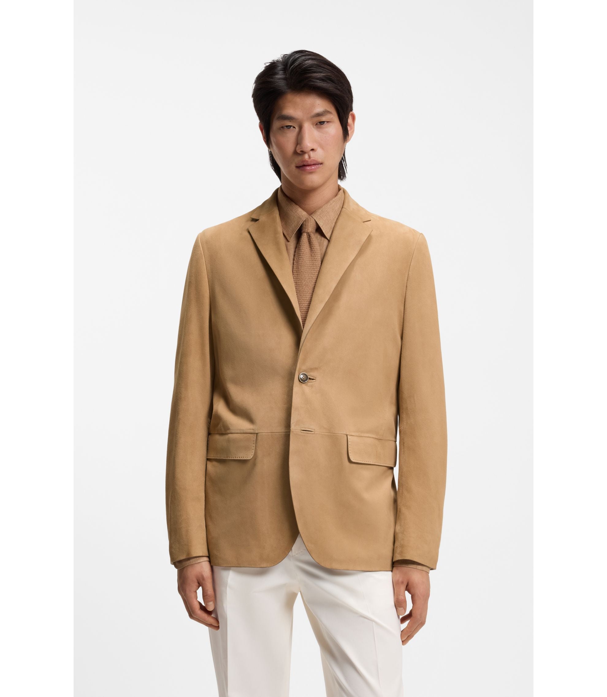 Boss Suede Blazer With Amf Stitching Beige