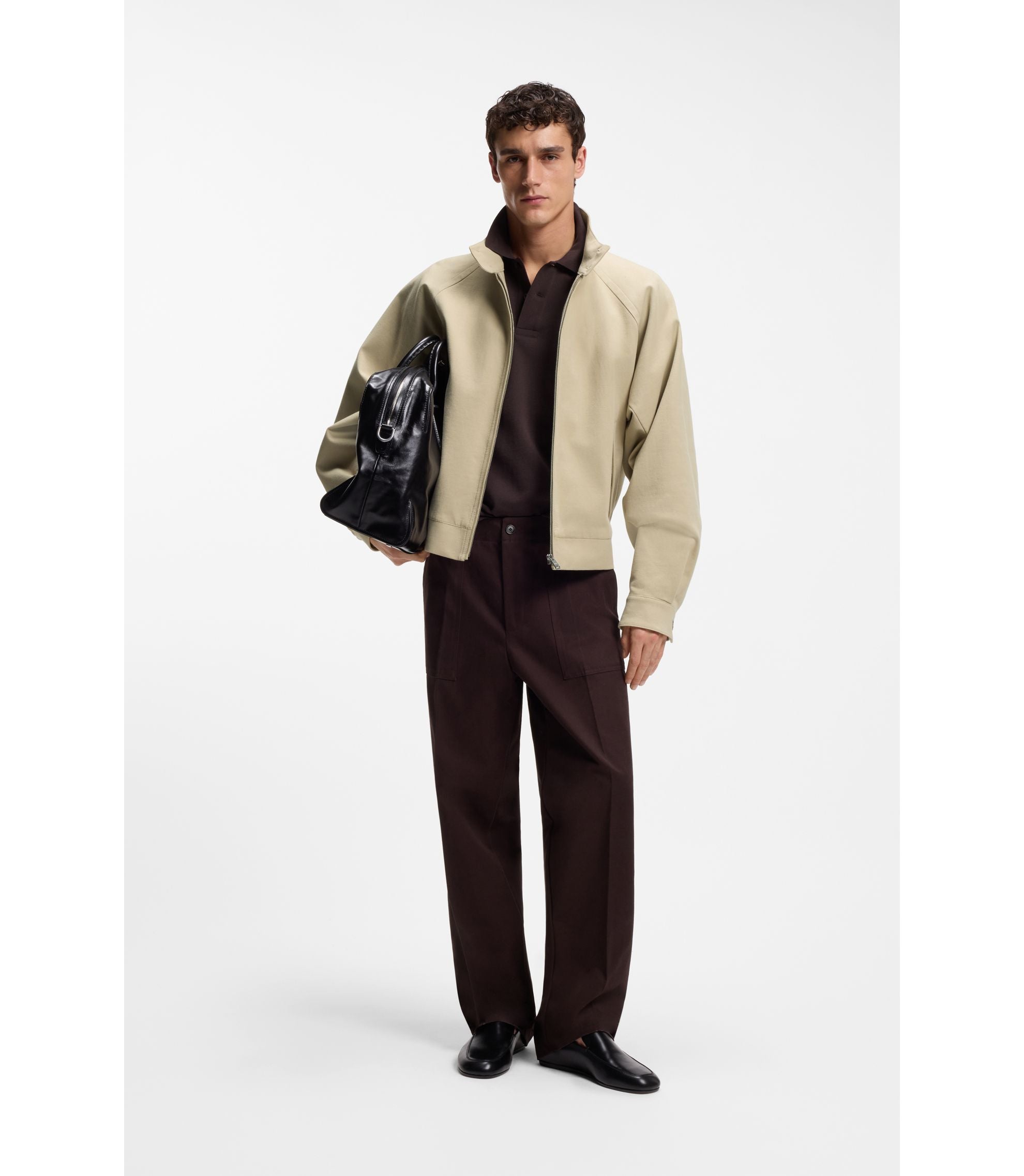 Boss Cotton Stretch Bomber Jacket With Zip Light Beige