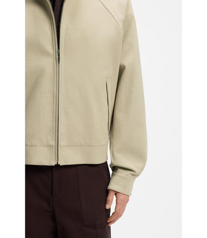 Boss Cotton Stretch Bomber Jacket With Zip Light Beige