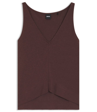 Boss Cotton Linen Top With V Neckline Dark Brown Women's