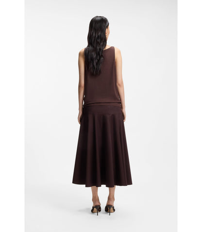 Boss Cotton Linen Top With V Neckline Dark Brown Women's