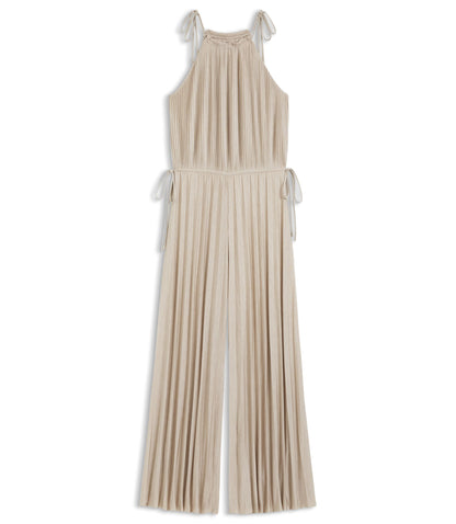 Boss Pliss Pleat Jumpsuit With Halterneck Light Beige Women's