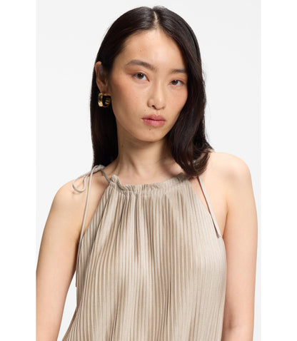 Boss Pliss Pleat Jumpsuit With Halterneck Light Beige Women's