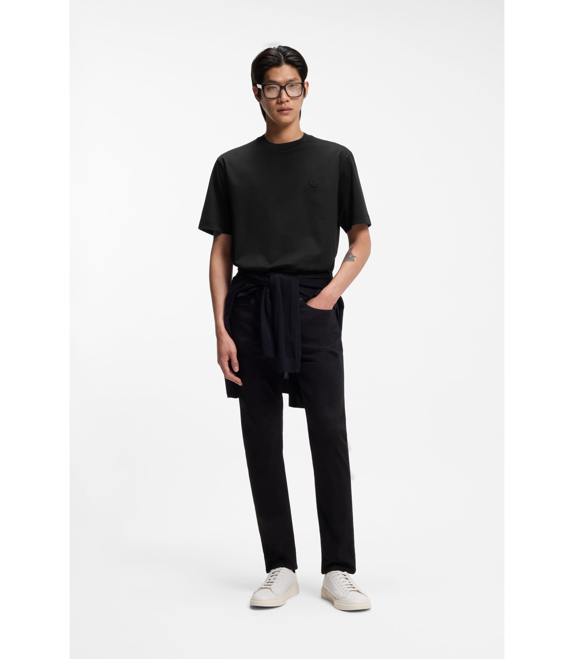 Boss Mercerised Cotton T Shirt With Double B Monogram Black