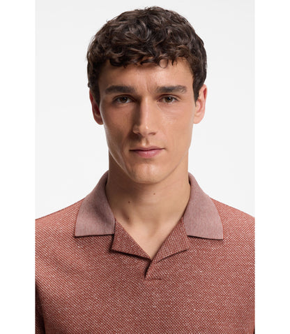 Boss Johnny Collar Polo Shirt In Cotton Linen And Silk Brown