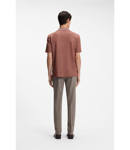 Boss Johnny Collar Polo Shirt In Cotton Linen And Silk Brown