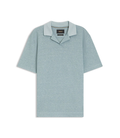 Boss Johnny Collar Polo Shirt In Cotton Linen And Silk Light Blue