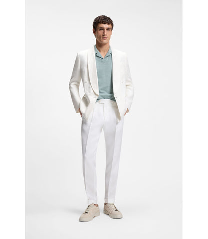 Boss Johnny Collar Polo Shirt In Cotton Linen And Silk Light Blue