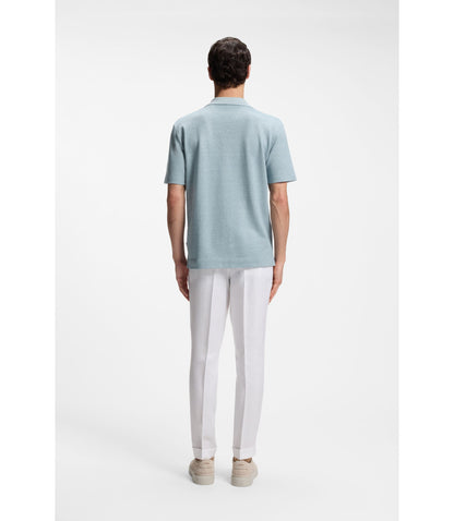 Boss Johnny Collar Polo Shirt In Cotton Linen And Silk Light Blue
