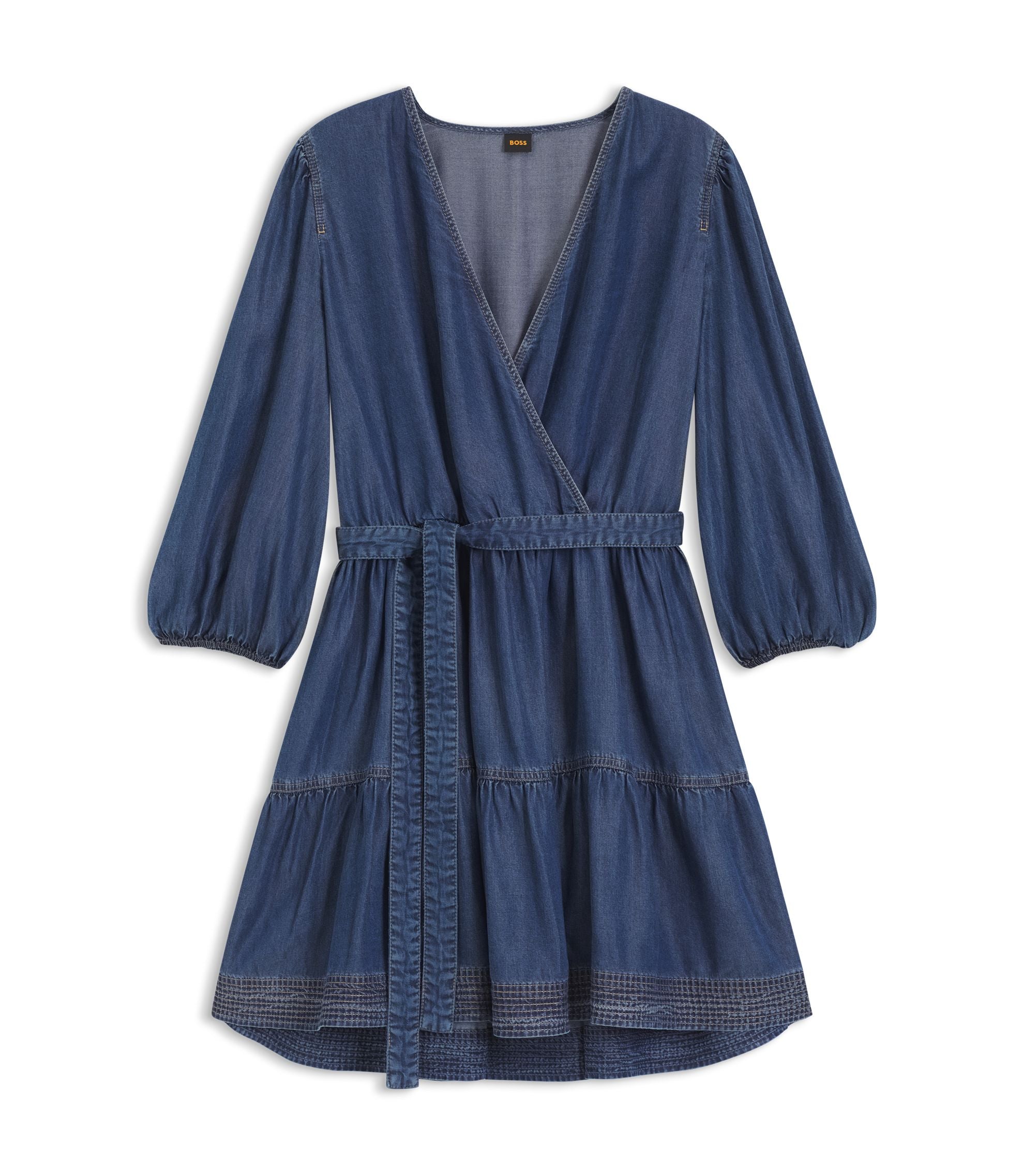 Boss Balloon Sleeve Dress With Wrap Front Blue Women's
