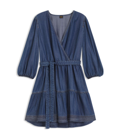 Boss Balloon Sleeve Dress With Wrap Front Blue Women's