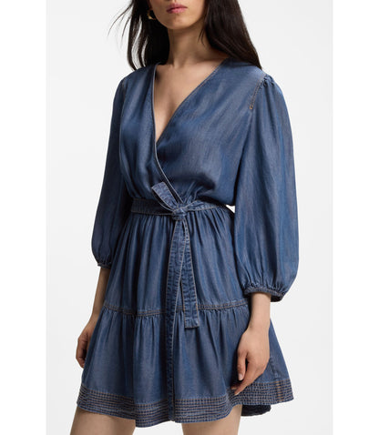 Boss Balloon Sleeve Dress With Wrap Front Blue Women's