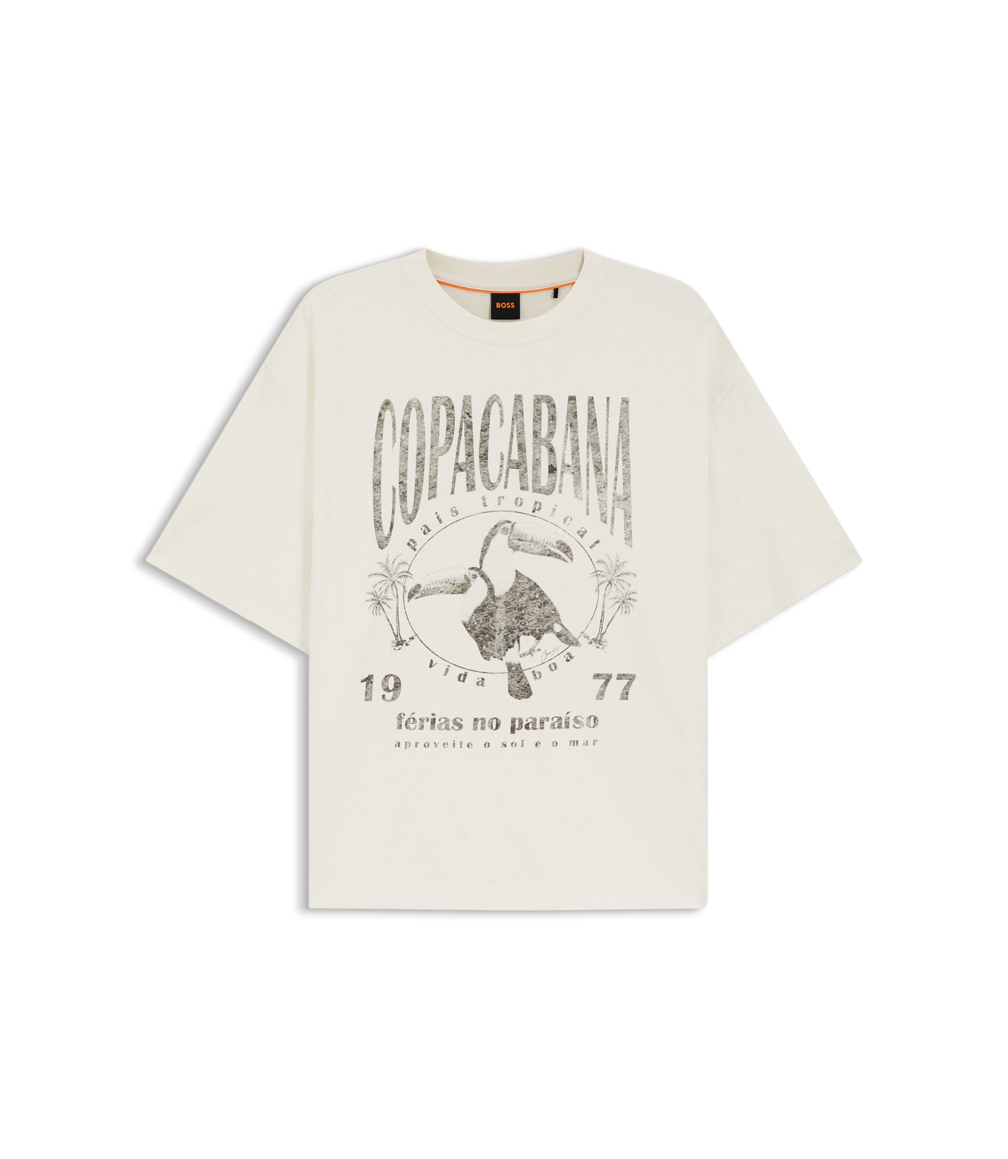 Boss Cotton Jersey T Shirt With Printed Artwork White Women's