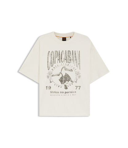 Boss Cotton Jersey T Shirt With Printed Artwork White Women's