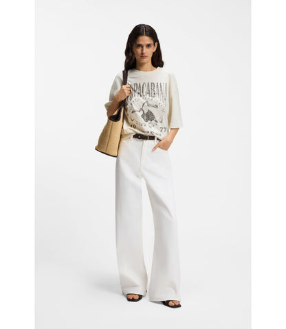Boss Cotton Jersey T Shirt With Printed Artwork White Women's