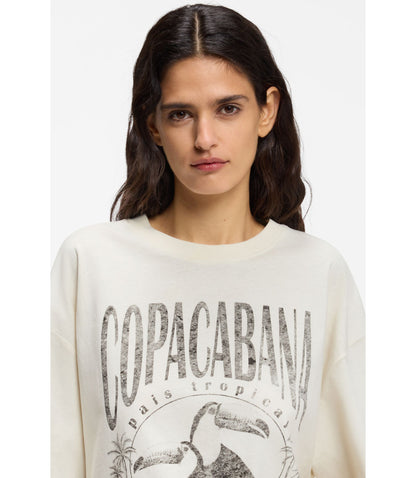 Boss Cotton Jersey T Shirt With Printed Artwork White Women's