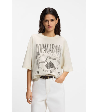 Boss Cotton Jersey T Shirt With Printed Artwork White Women's