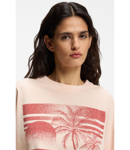 Boss Cotton Jersey T Shirt With Printed Artwork Light Pink Women's