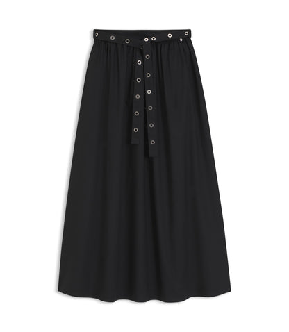 Boss Eyelet Belt Skirt In Cotton Poplin Black Women's