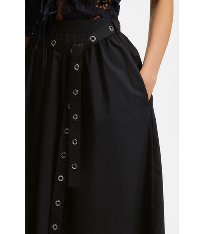 Boss Eyelet Belt Skirt In Cotton Poplin Black Women's