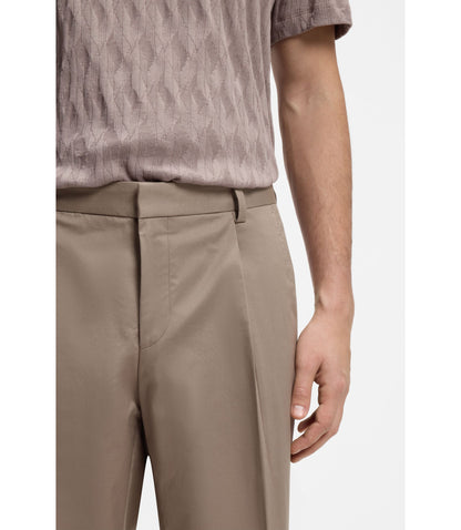 Hugo Slim Fit Pants In Paper Touch Stretch Cotton Light Brown